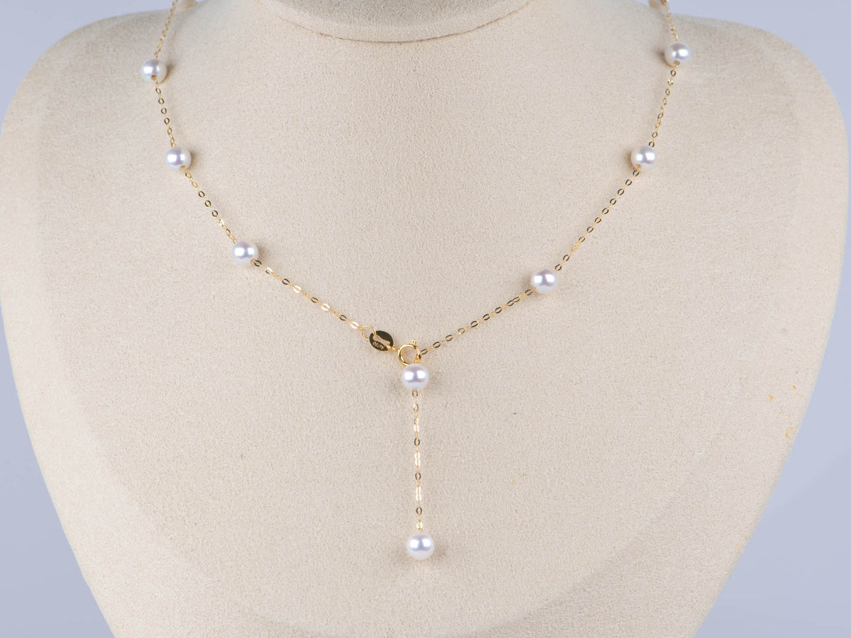 18K Gold Freshwater Pearl Station Necklace 5-6mm Classic Layering R4534 Aurora Designer