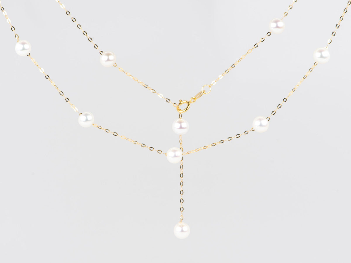 18K Gold Freshwater Pearl Station Necklace 5-6mm Classic Layering R4534 Aurora Designer