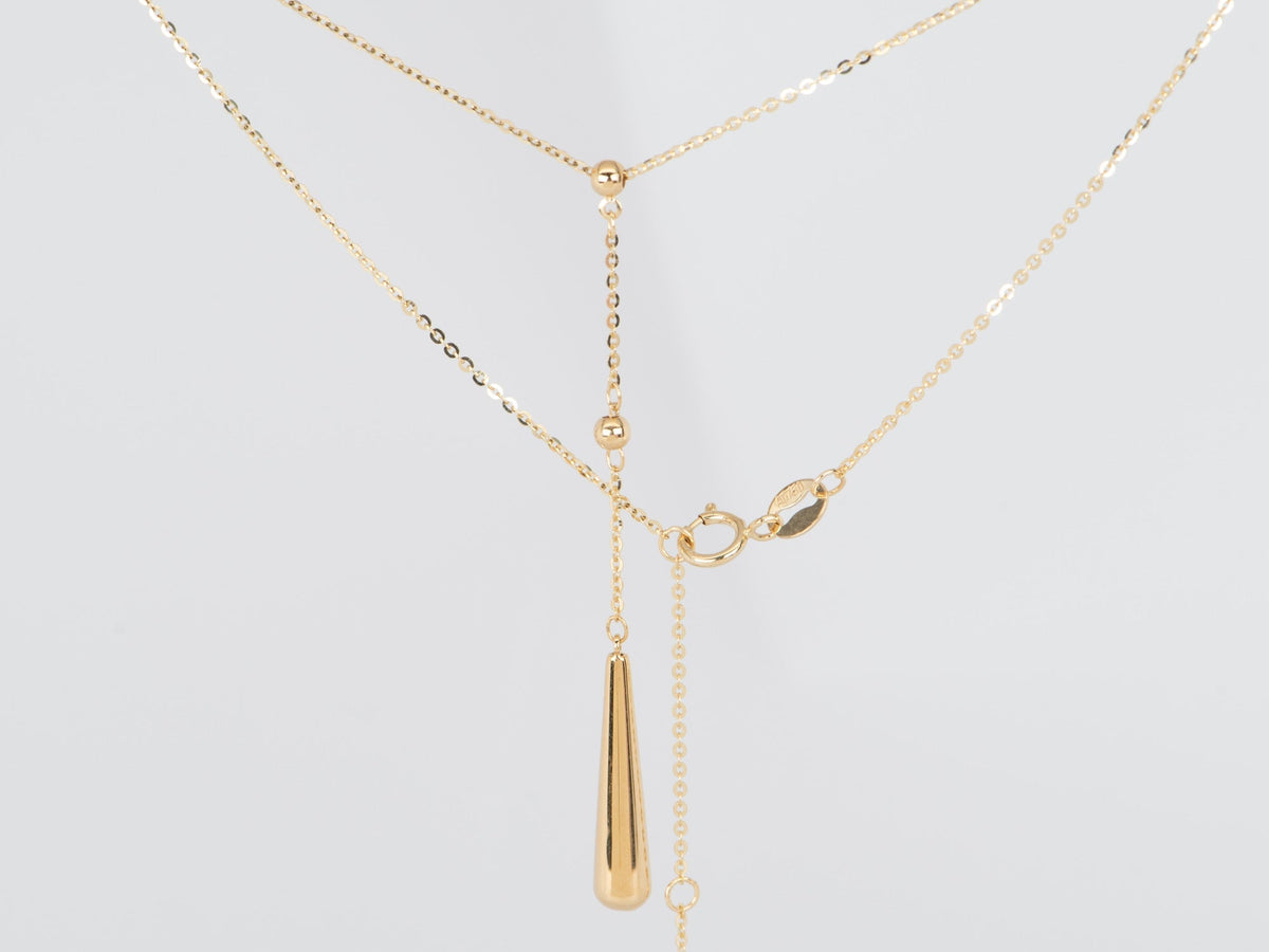 18K Gold Dainty Necklace with Lariat Y Drop Long Teardrop Pendant Charm R4541 Aurora Designer