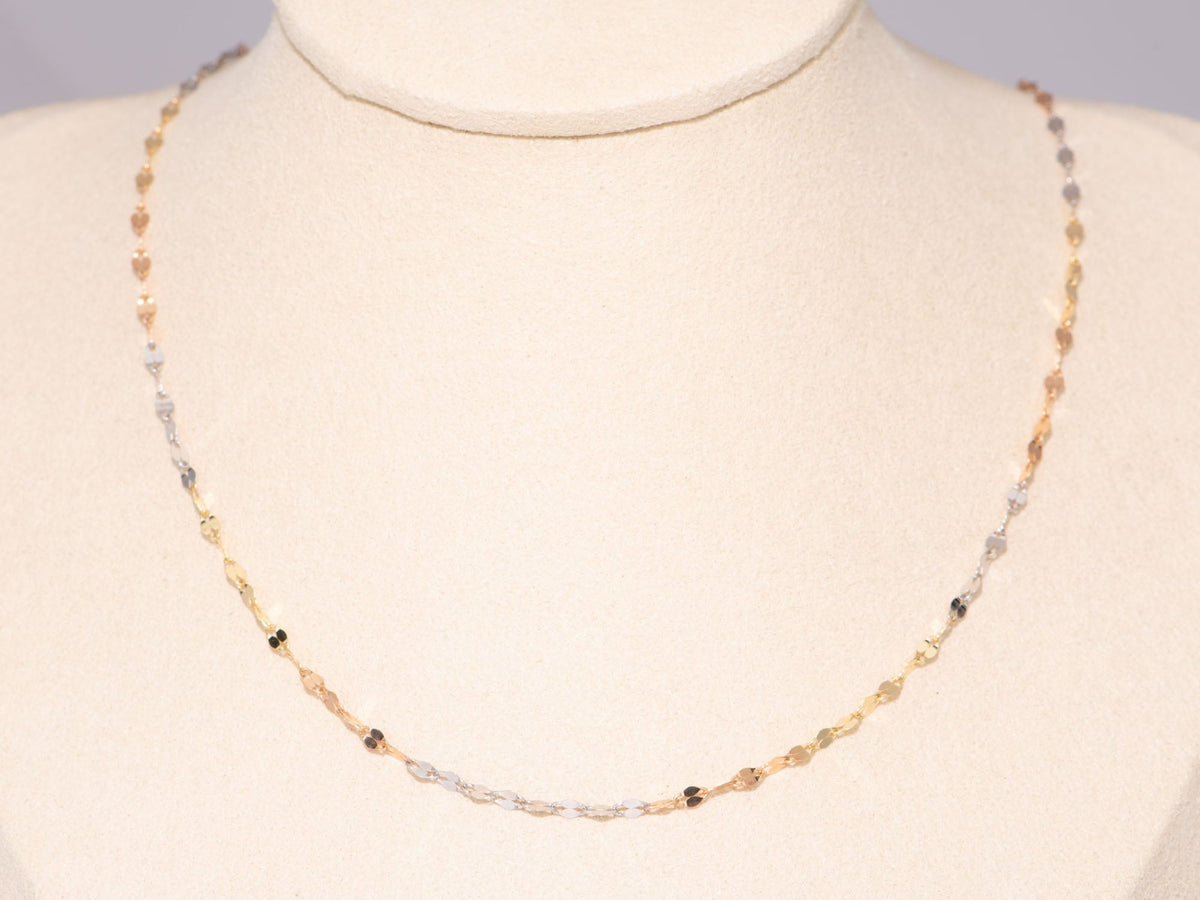 18K Gold Tri-Color Mirror-Cut Necklace Chain 18" Sparkly Yellow White Rose Gold R4545 Aurora Designer