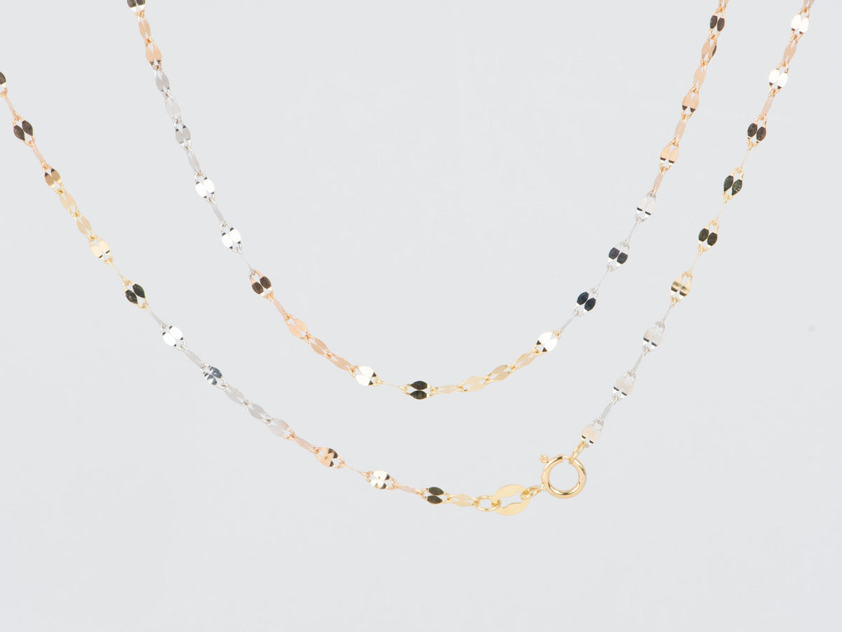 18K Gold Tri-Color Mirror-Cut Necklace Chain 18" Sparkly Yellow White Rose Gold R4545 Aurora Designer