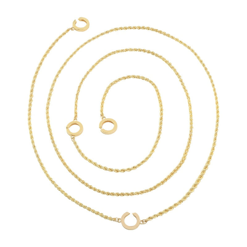 18K Gold Rope Adjustable Chain Necklace 31.5" Wear Multiple Ways R4546 Aurora Designer