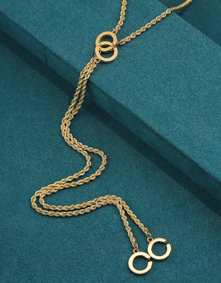 18K Gold Rope Adjustable Chain Necklace 31.5" Wear Multiple Ways R4546 Aurora Designer