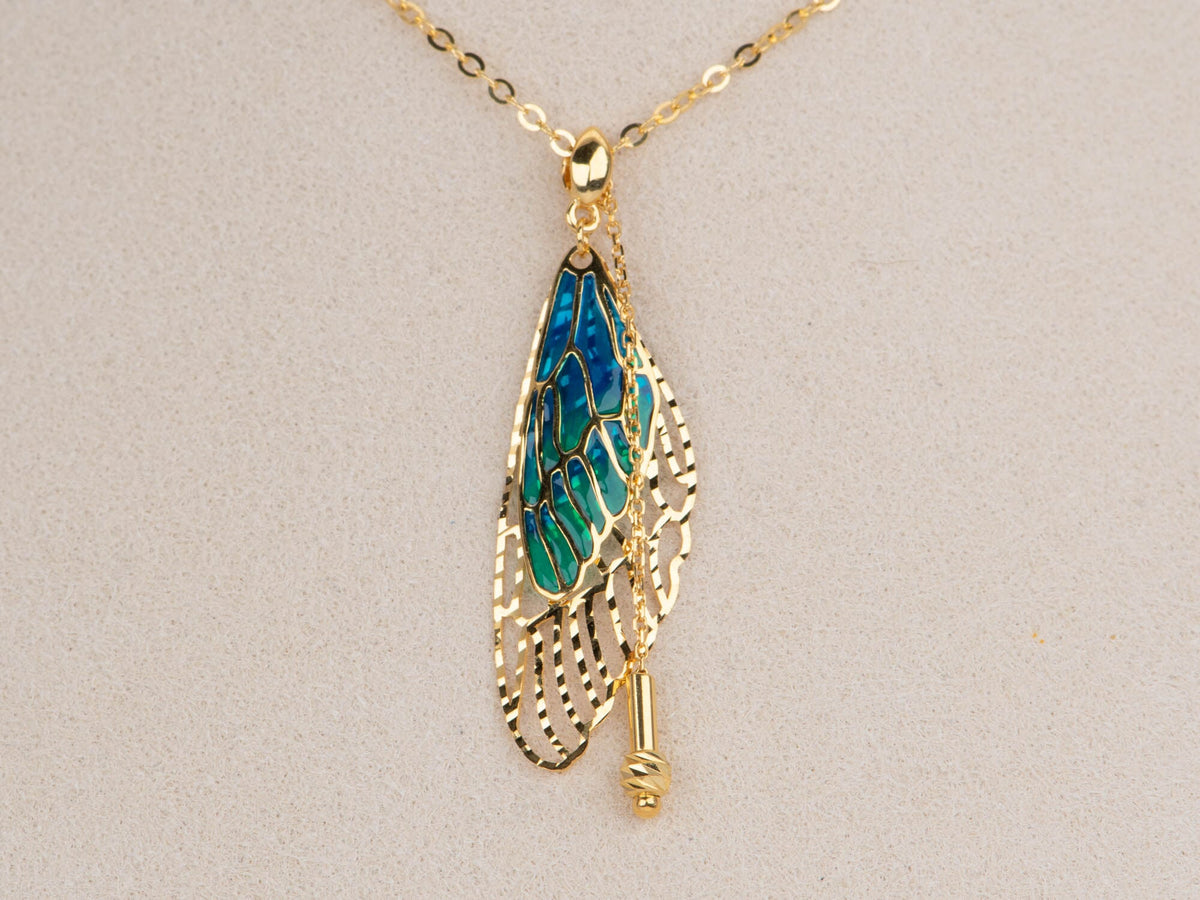 18K Gold Plique-à-jour Enamel Butterfly Wing Necklace R4549 Closeout
