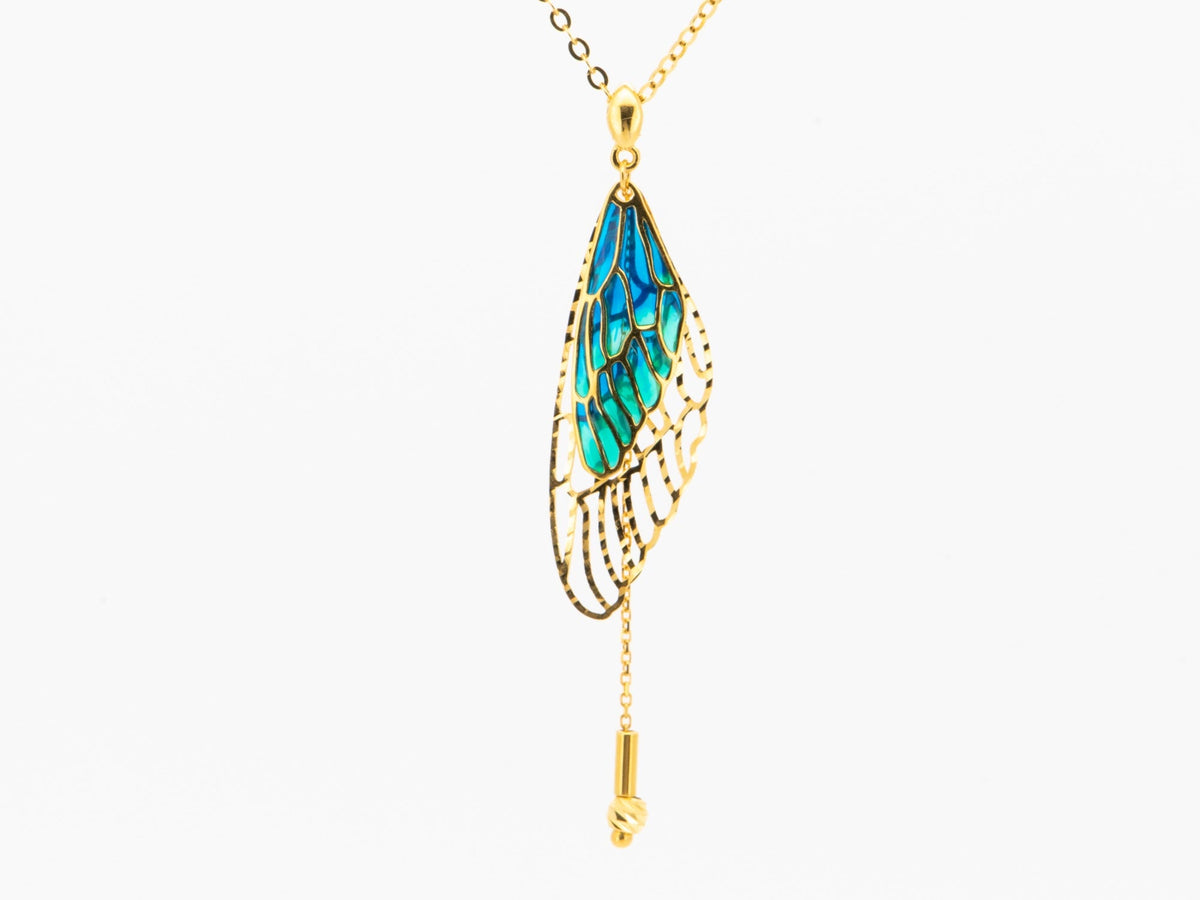 18K Gold Plique-à-jour Enamel Butterfly Wing Necklace R4549 Closeout