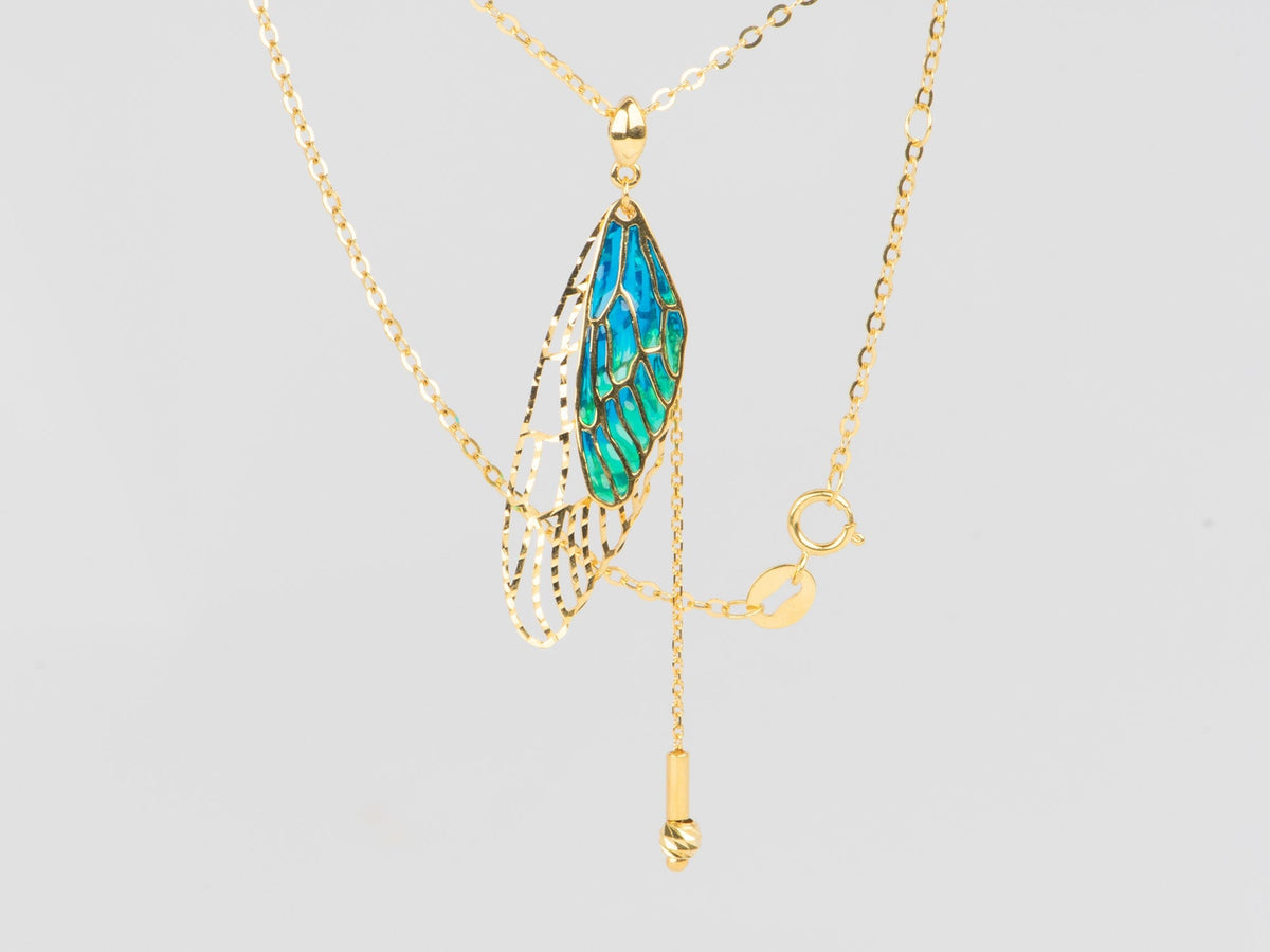 18K Gold Plique-à-jour Enamel Butterfly Wing Necklace R4549 Closeout