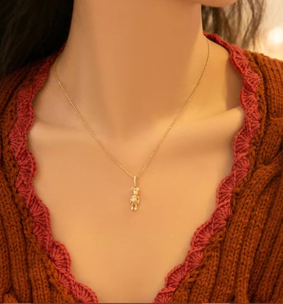 14K Gold Teddy Bear Pendant Charm with Moving Legs and Arms Plus Clip-On Bail R4554 Aurora Designer