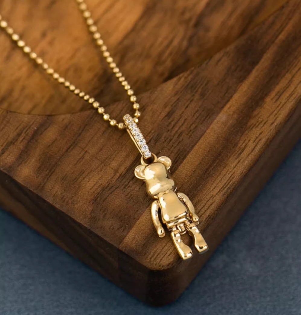 14K Gold Teddy Bear Pendant Charm with Moving Legs and Arms Plus Clip-On Bail R4554 Aurora Designer