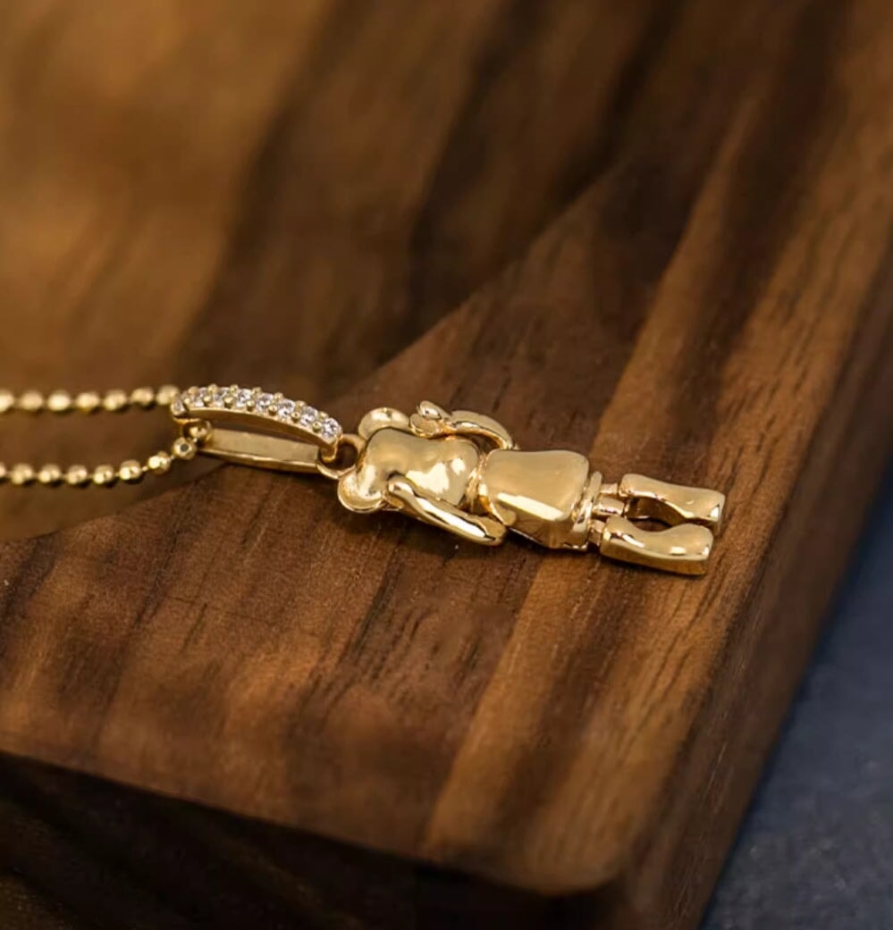 14K Gold Teddy Bear Pendant Charm with Moving Legs and Arms Plus Clip-On Bail R4554 Aurora Designer