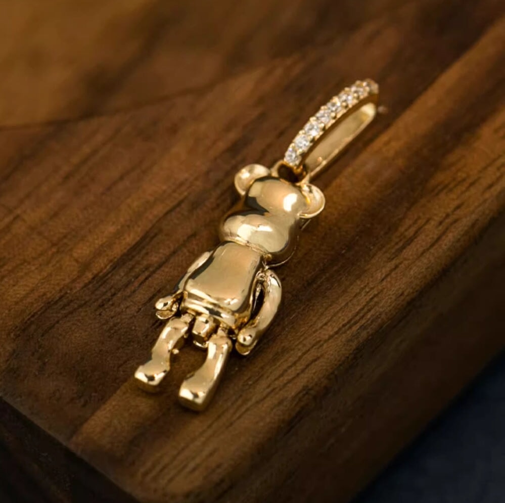 14K Gold Teddy Bear Pendant Charm with Moving Legs and Arms Plus Clip-On Bail R4554 Aurora Designer