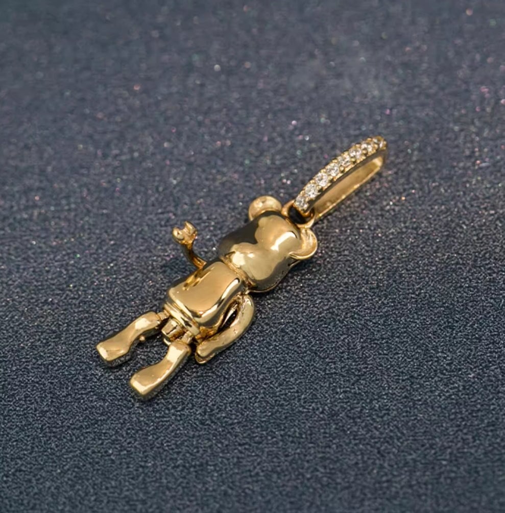 14K Gold Teddy Bear Pendant Charm with Moving Legs and Arms Plus Clip-On Bail R4554 Aurora Designer