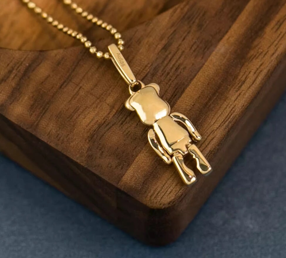 14K Gold Teddy Bear Pendant Charm with Moving Legs and Arms Plus Clip-On Bail R4554 Aurora Designer