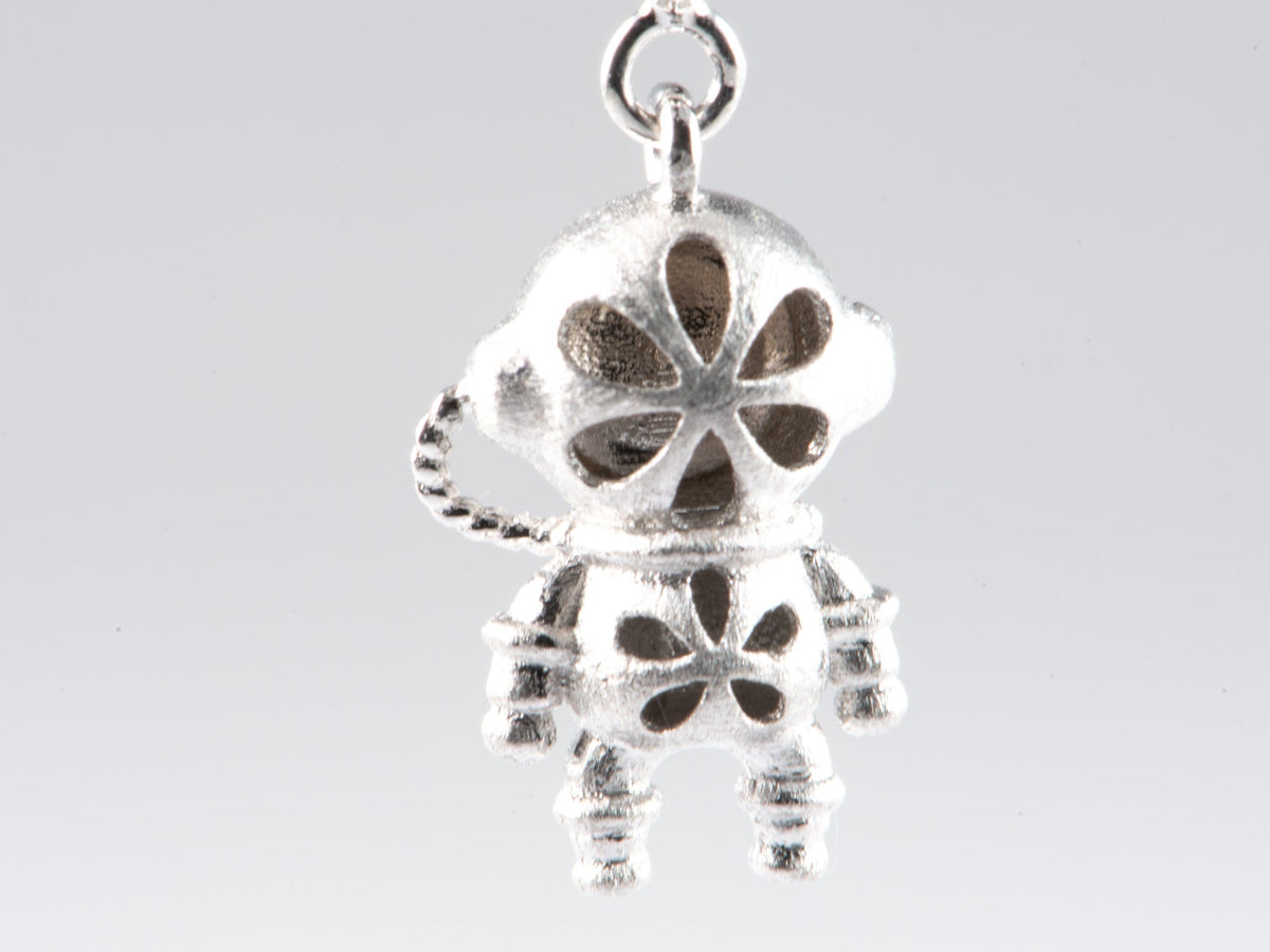 18K White Gold Astronaut Pendant Charm with Jadeite Jade Helmet R4555 Aurora Designer