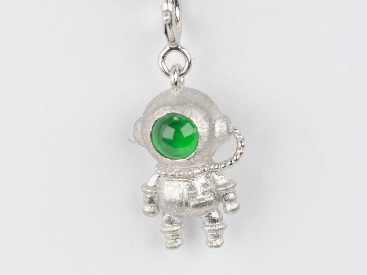 18K White Gold Astronaut Charm with Jadeite Jade Helmet R4555 Aurora Designer
