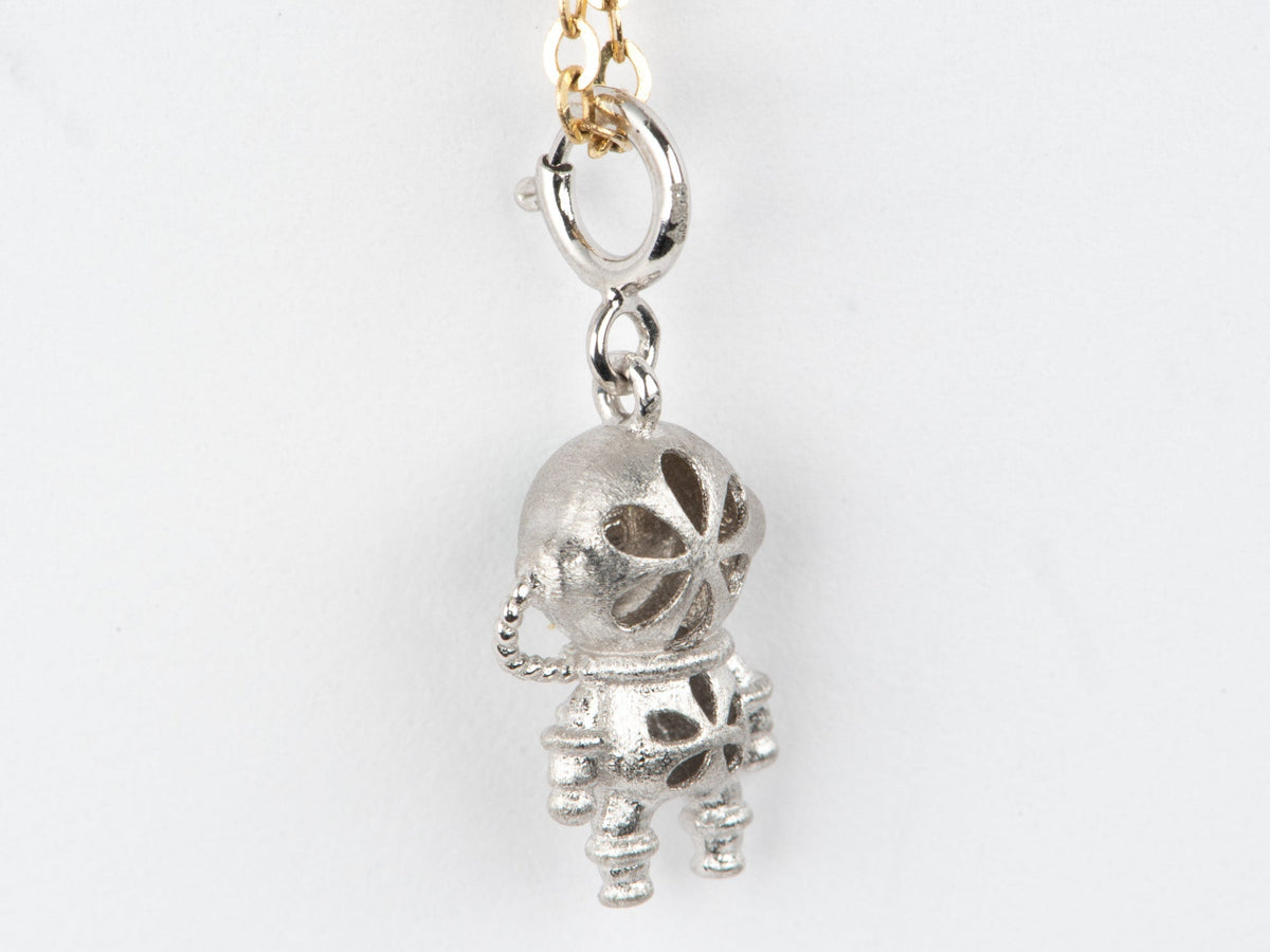 18K White Gold Astronaut Charm with Jadeite Jade Helmet R4555 Aurora Designer