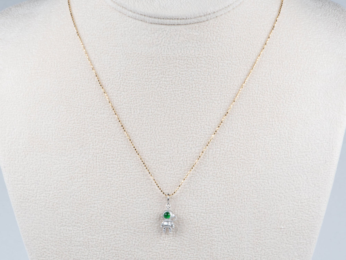 18K White Gold Astronaut Pendant Charm with Jadeite Jade Helmet R4555 Aurora Designer