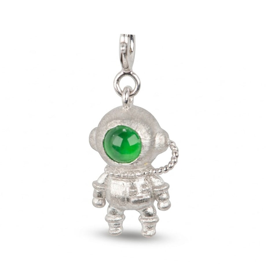 18K White Gold Astronaut Charm with Jadeite Jade Helmet R4555 Aurora Designer