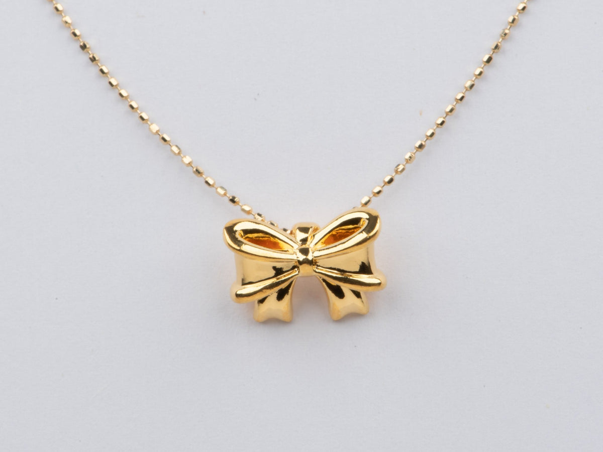 Mini 18K Gold Bow Tie Pendant Charm Slider for Bracelet Necklace Light Weight R4556 Aurora Designer