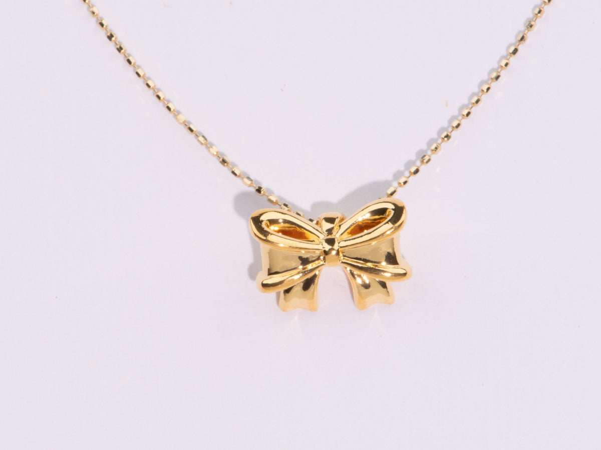 Mini 18K Gold Bow Tie Pendant Charm Slider for Bracelet Necklace Light Weight R4556 Aurora Designer