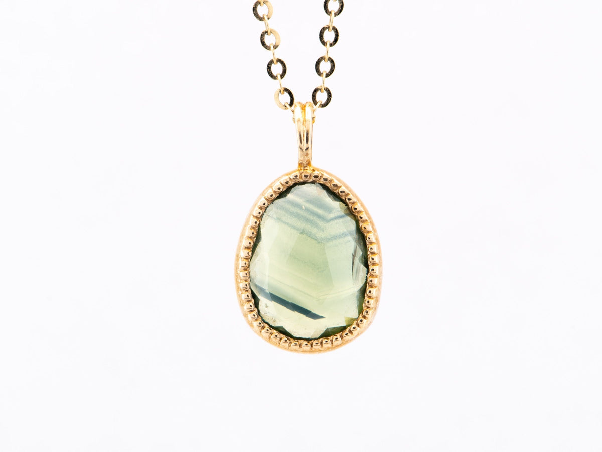 1.86ct Rose Cut Teal Sapphire Pendant 9K Gold R4558 Aurora Designer