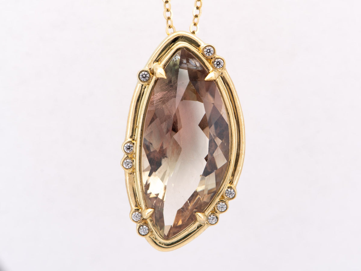 5.55ct Fancy Shape Bi-Color Oregon Sunstone Pendant 9K Gold Wear Multiple Ways R4560 Aurora Designer