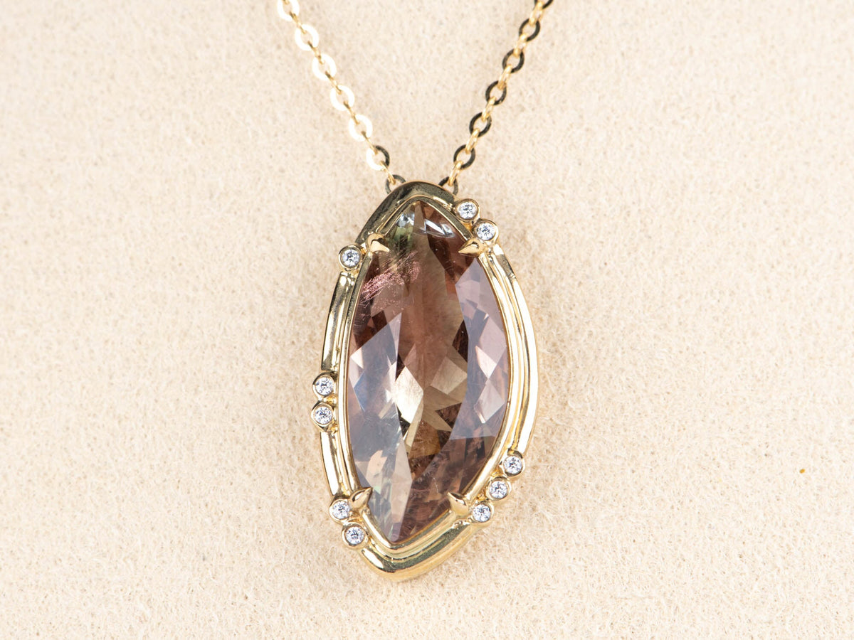 5.55ct Fancy Shape Bi-Color Oregon Sunstone Pendant 9K Gold Wear Multiple Ways R4560 Aurora Designer