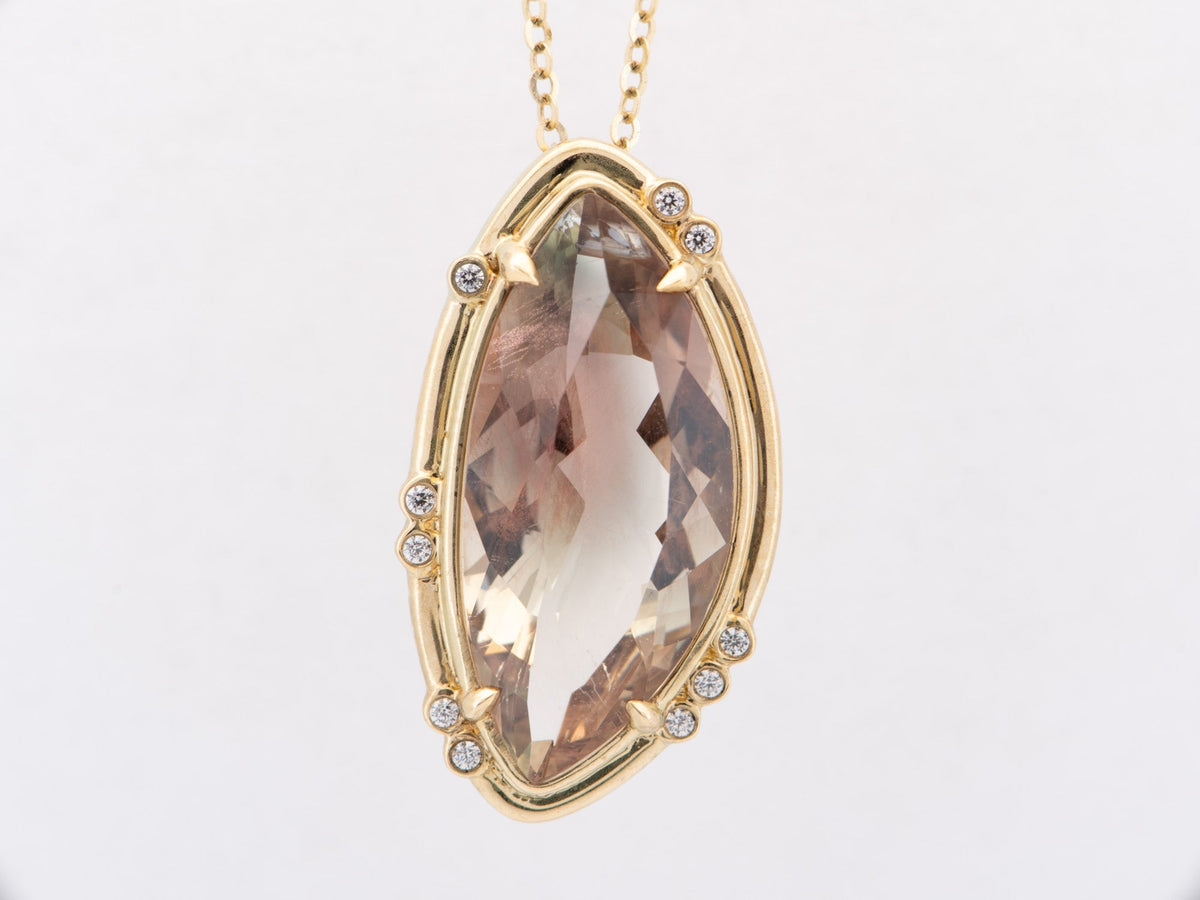 5.55ct Fancy Shape Bi-Color Oregon Sunstone Pendant 9K Gold Wear Multiple Ways R4560 Aurora Designer