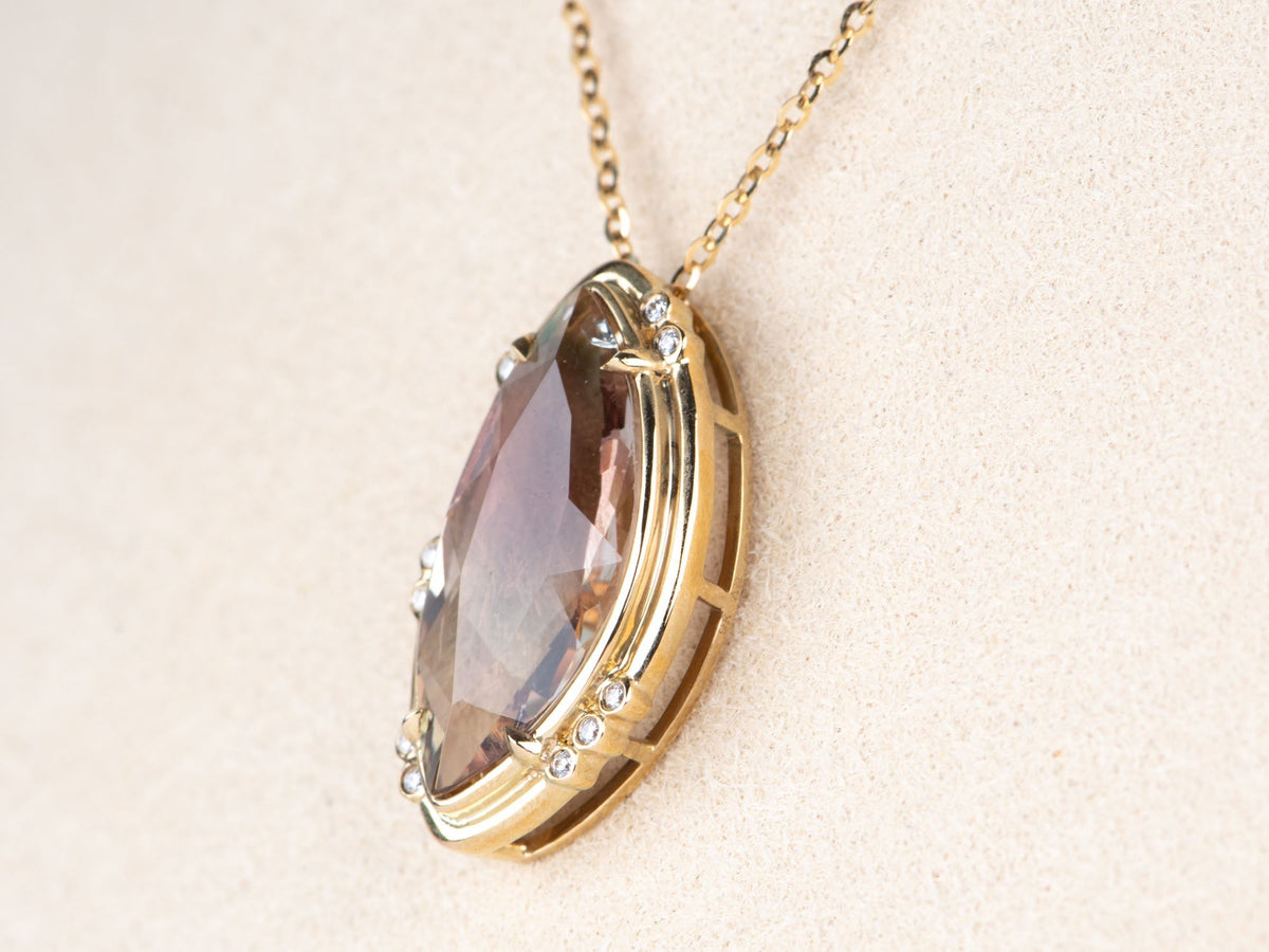 5.55ct Fancy Shape Bi-Color Oregon Sunstone Pendant 9K Gold Wear Multiple Ways R4560 Aurora Designer