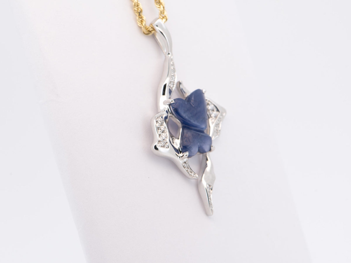 14K White Gold 2.32ct Double Connected Heart Sapphire Pendant with Diamond Brutalist Unique Design R4561 Aurora Designer