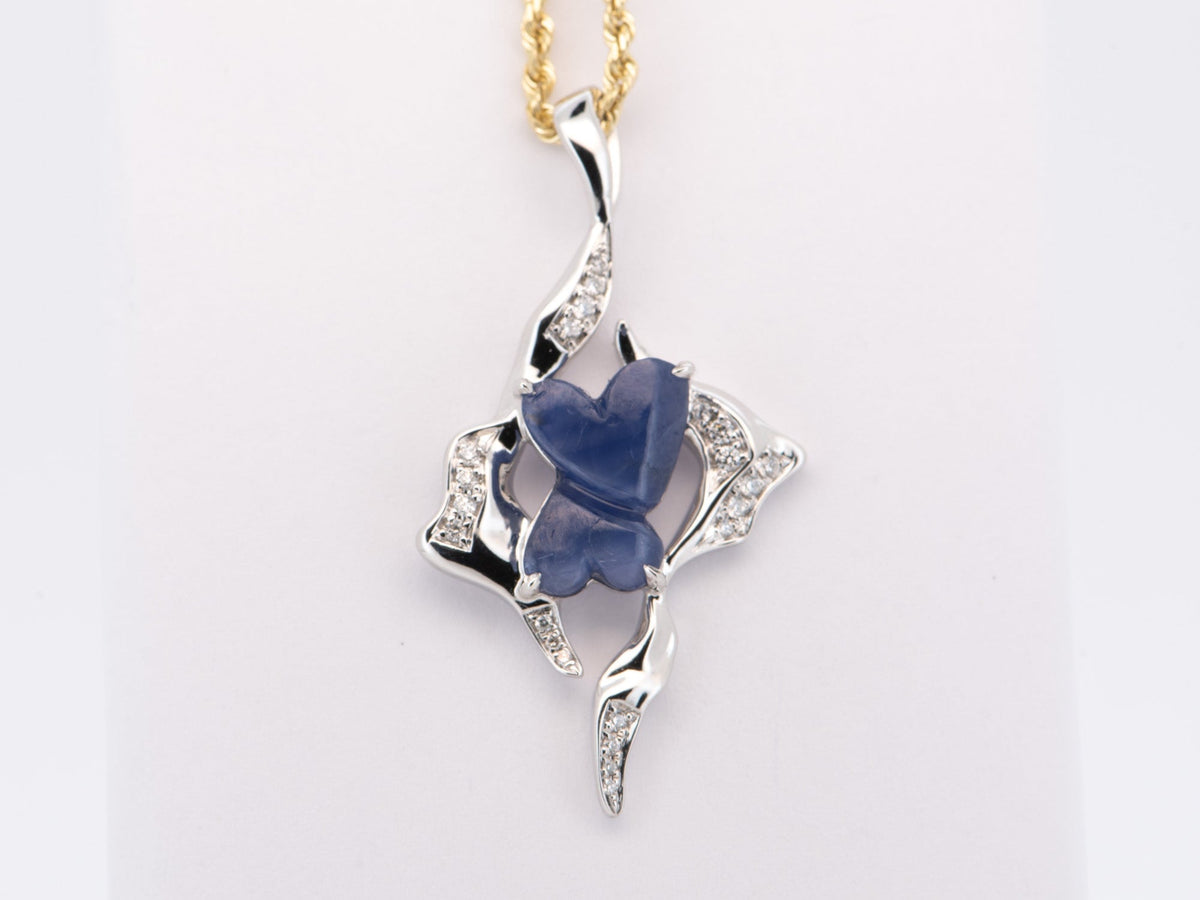14K White Gold 2.32ct Double Connected Heart Sapphire Pendant with Diamond Brutalist Unique Design R4561 Aurora Designer