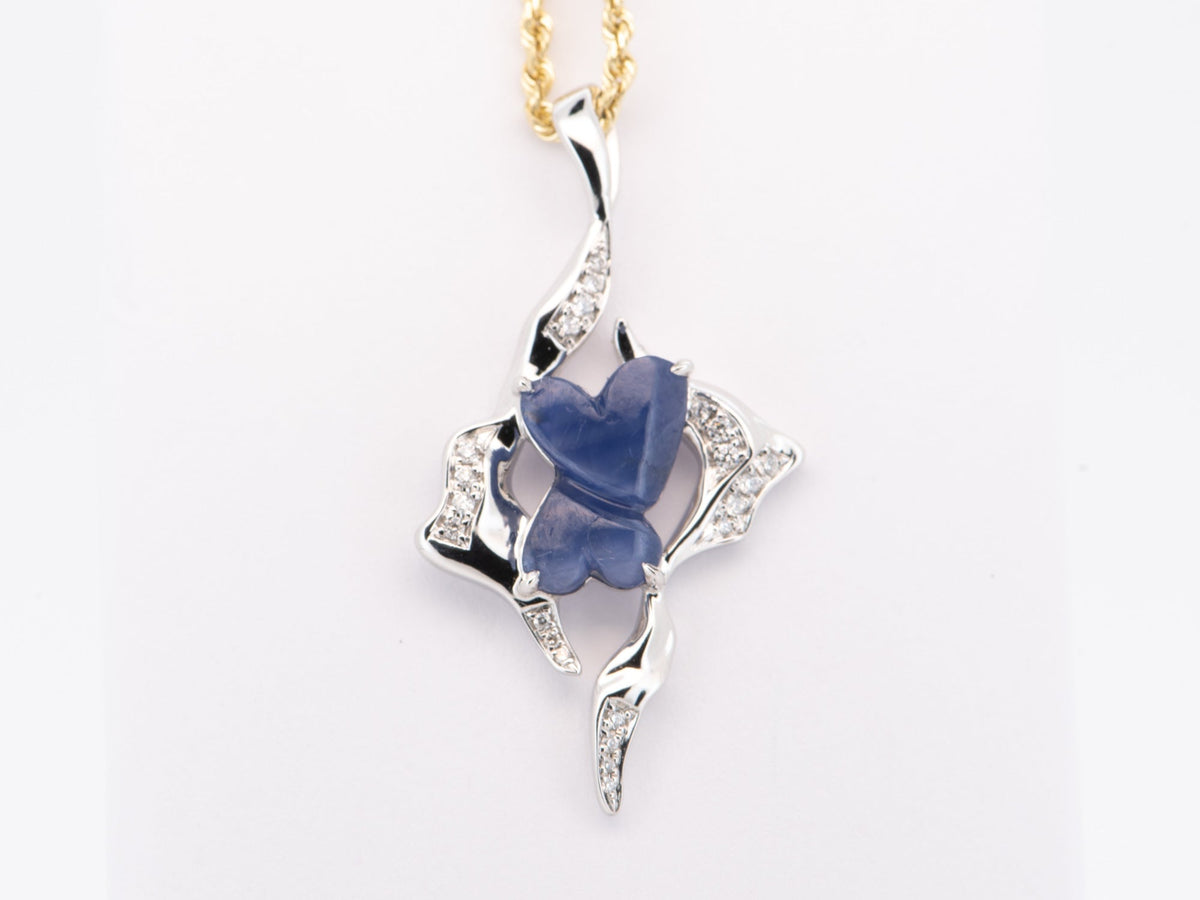 14K White Gold 2.32ct Double Connected Heart Sapphire Pendant with Diamond Brutalist Unique Design R4561 Aurora Designer