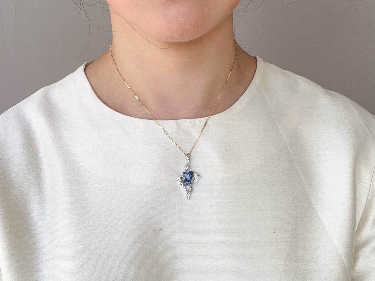 14K White Gold 2.32ct Double Connected Heart Sapphire Pendant with Diamond Brutalist Unique Design R4561 Aurora Designer