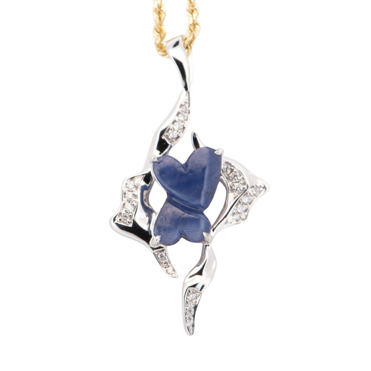 14K White Gold 2.32ct Double Connected Heart Sapphire Pendant with Diamond Brutalist Unique Design R4561 Aurora Designer