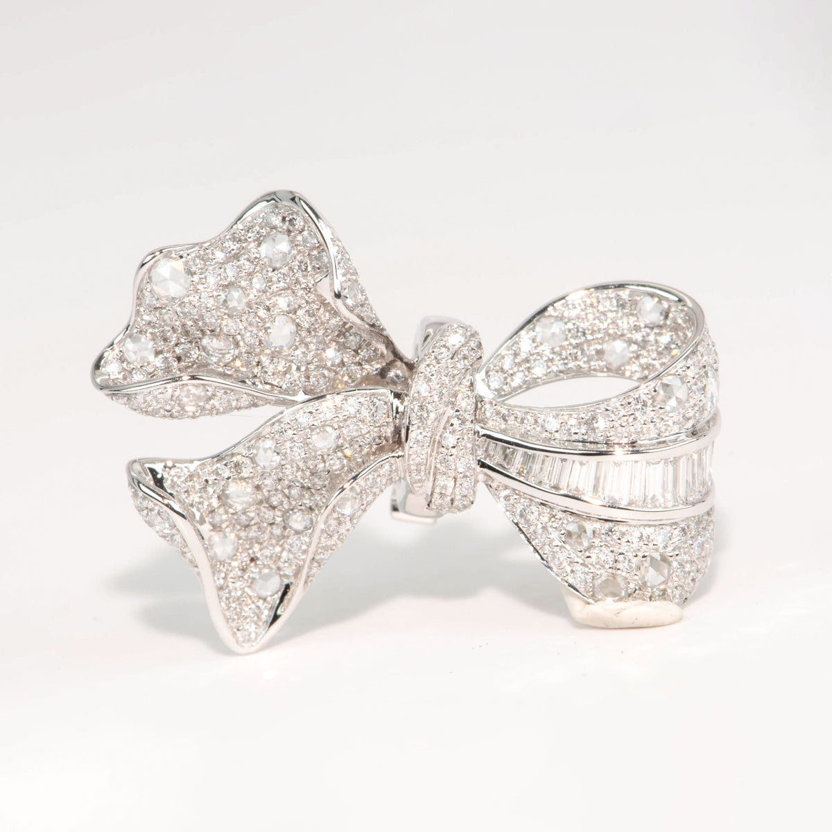 1ct Diamond Pave Ribbon Bow Pendant Necklace Slider 18K White Gold R4562 Aurora Designer