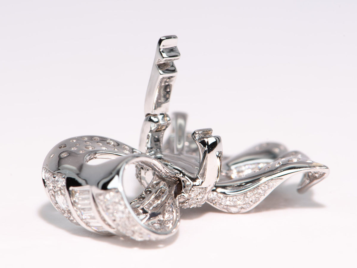 1ct Diamond Pave Ribbon Bow Pendant Necklace Slider 18K White Gold R4562 Aurora Designer