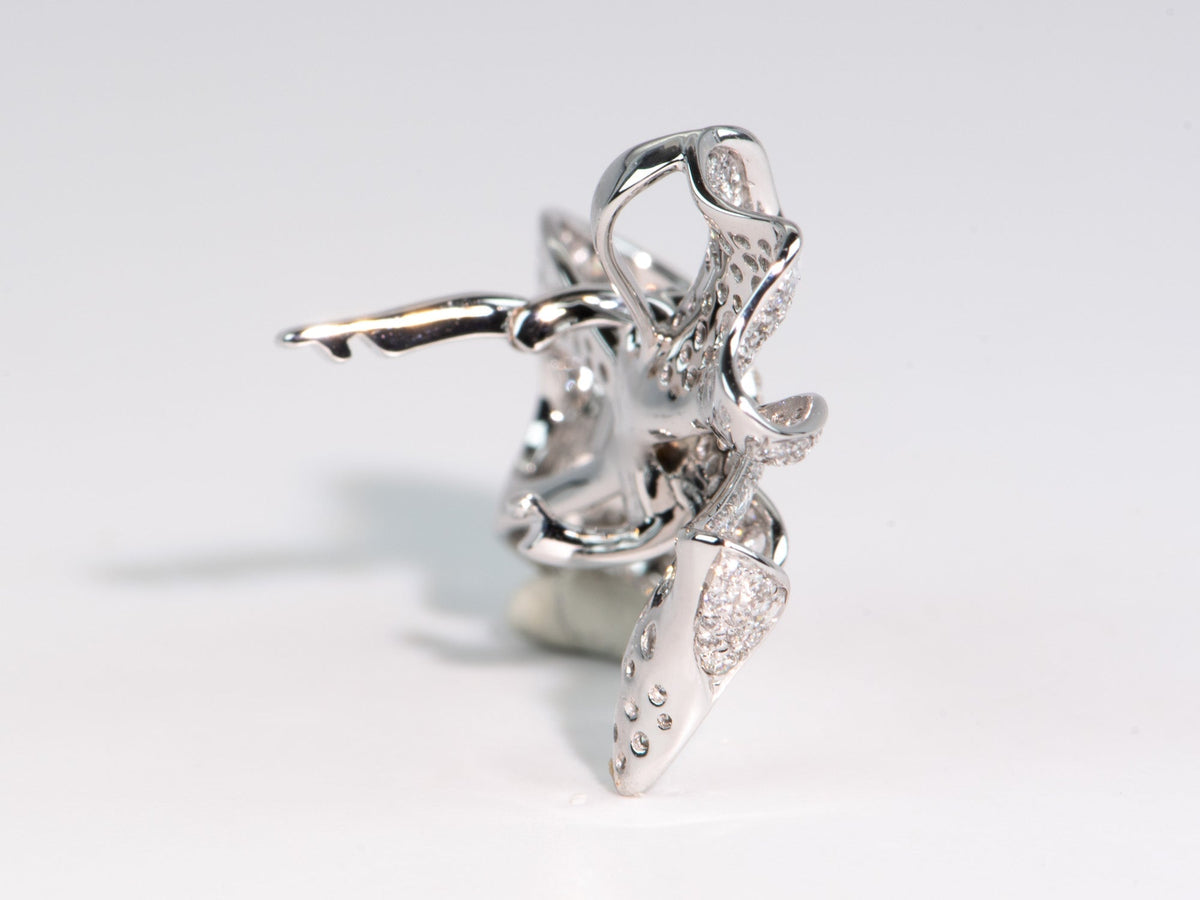 1ct Diamond Pave Ribbon Bow Pendant Necklace Slider 18K White Gold R4562 Aurora Designer