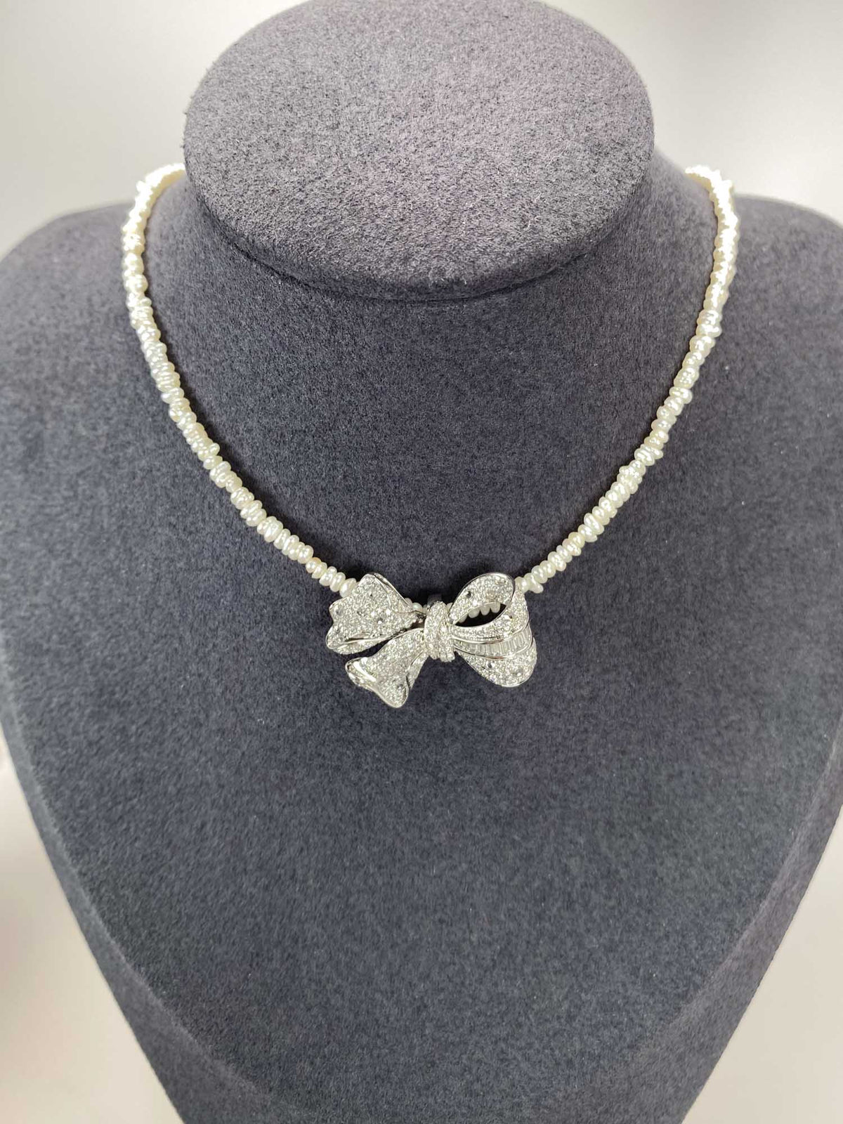 1ct Diamond Pave Ribbon Bow Pendant Necklace Slider 18K White Gold R4562 Aurora Designer