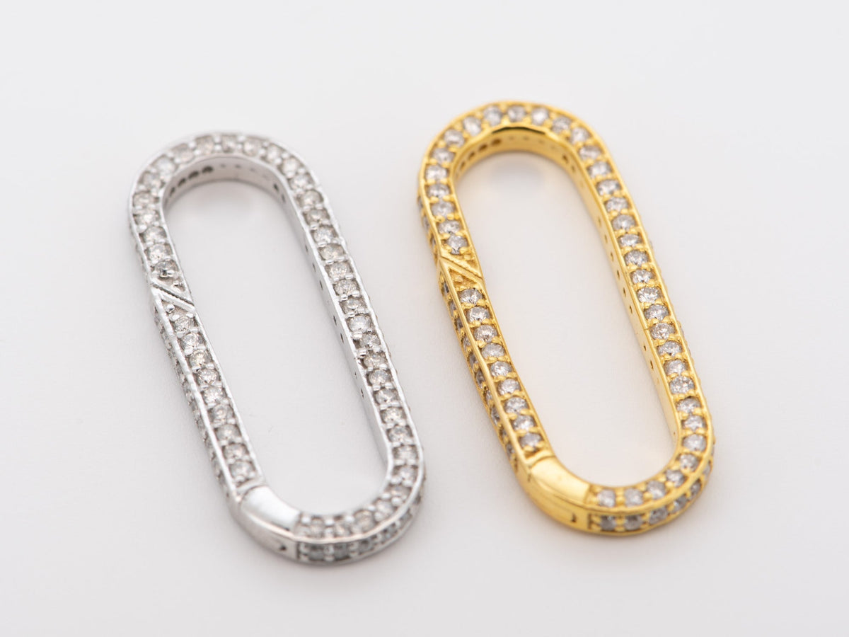 Large Rectangle 25x9mm Charm Holder Connector with Full Diamond Pave 14K Gold Aurora Designer