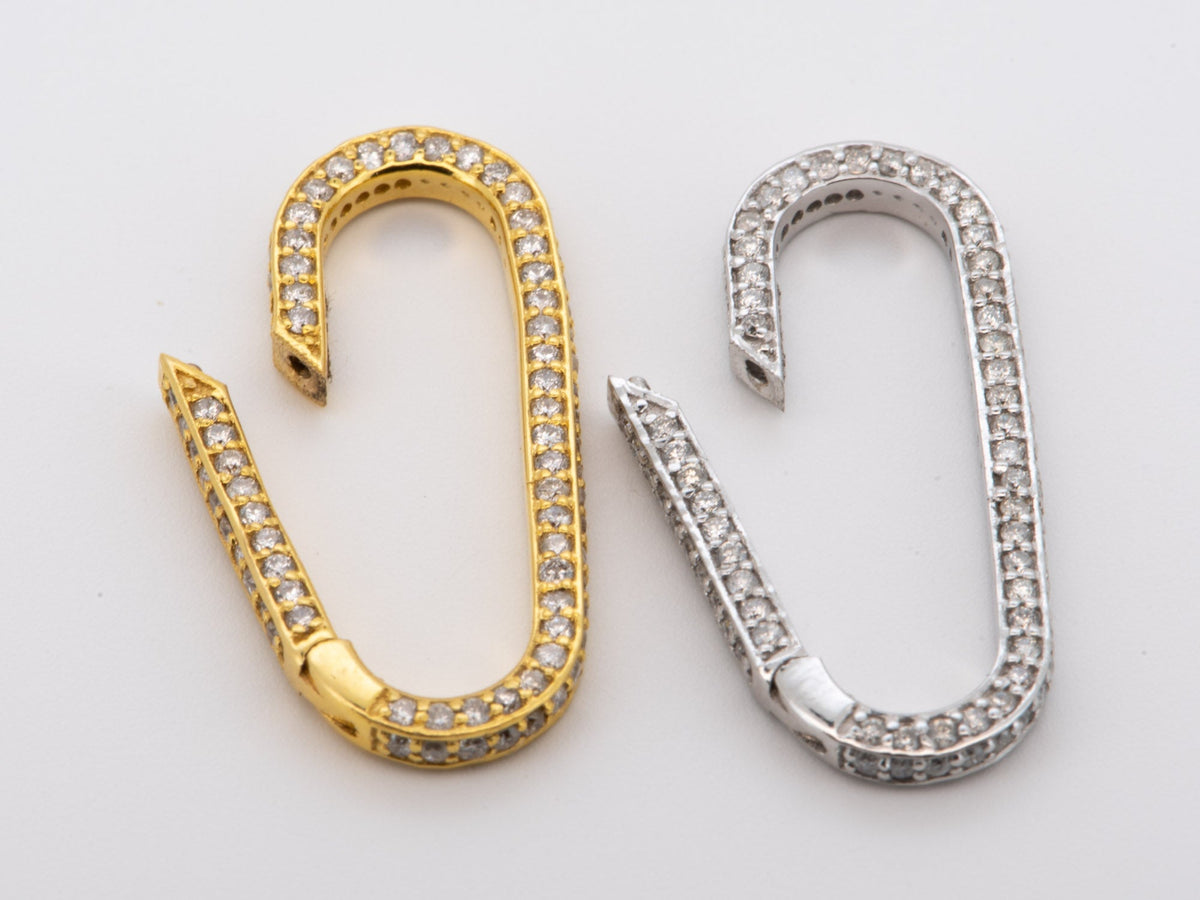 Large Rectangle 25x9mm Charm Holder Connector with Full Diamond Pave 14K Gold Aurora Designer