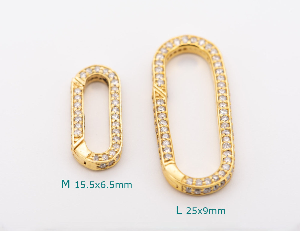 Large Rectangle 25x9mm Charm Holder Connector with Full Diamond Pave 14K Gold Aurora Designer