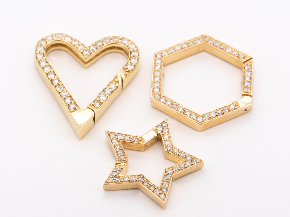 Large Hexagon-Shape 17mm Charm Holder Connector with Full Diamond Pave 14K Gold Aurora Designer