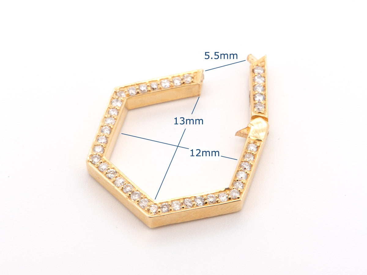 Large Hexagon-Shape 17mm Charm Holder Connector with Full Diamond Pave 14K Gold Aurora Designer