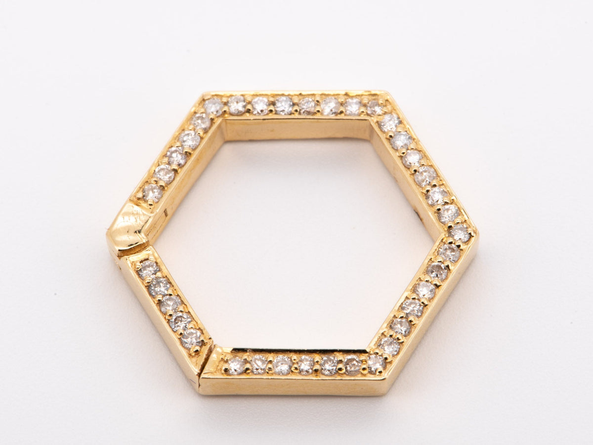 Large Hexagon-Shape 17mm Charm Holder Connector with Full Diamond Pave 14K Gold Aurora Designer
