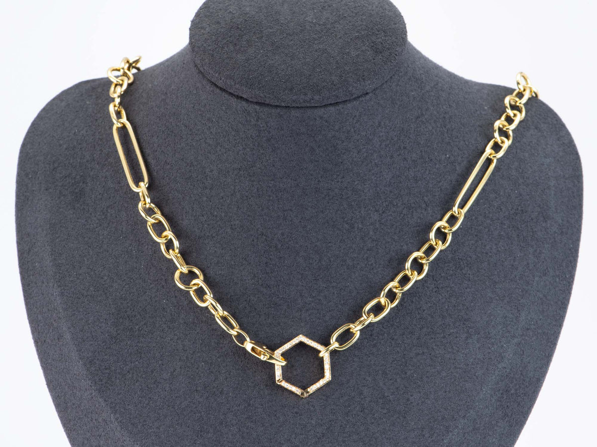 Large Hexagon-Shape 17mm Charm Holder Connector with Full Diamond Pave 14K Gold Aurora Designer