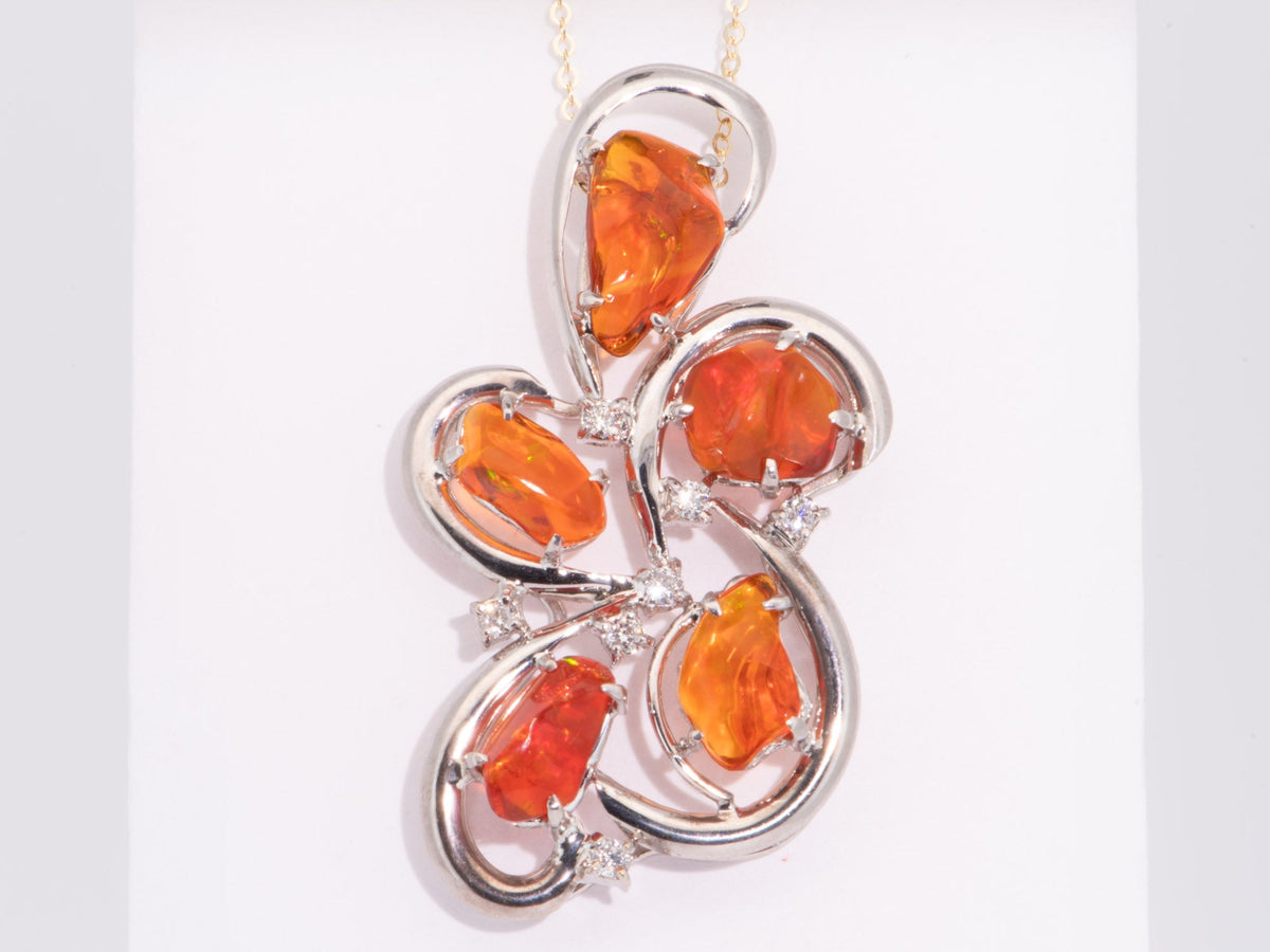 Stunning 18K White Gold Pendant with 5ct+ Freeform Mexican Fire Opal R4572 Aurora Designer