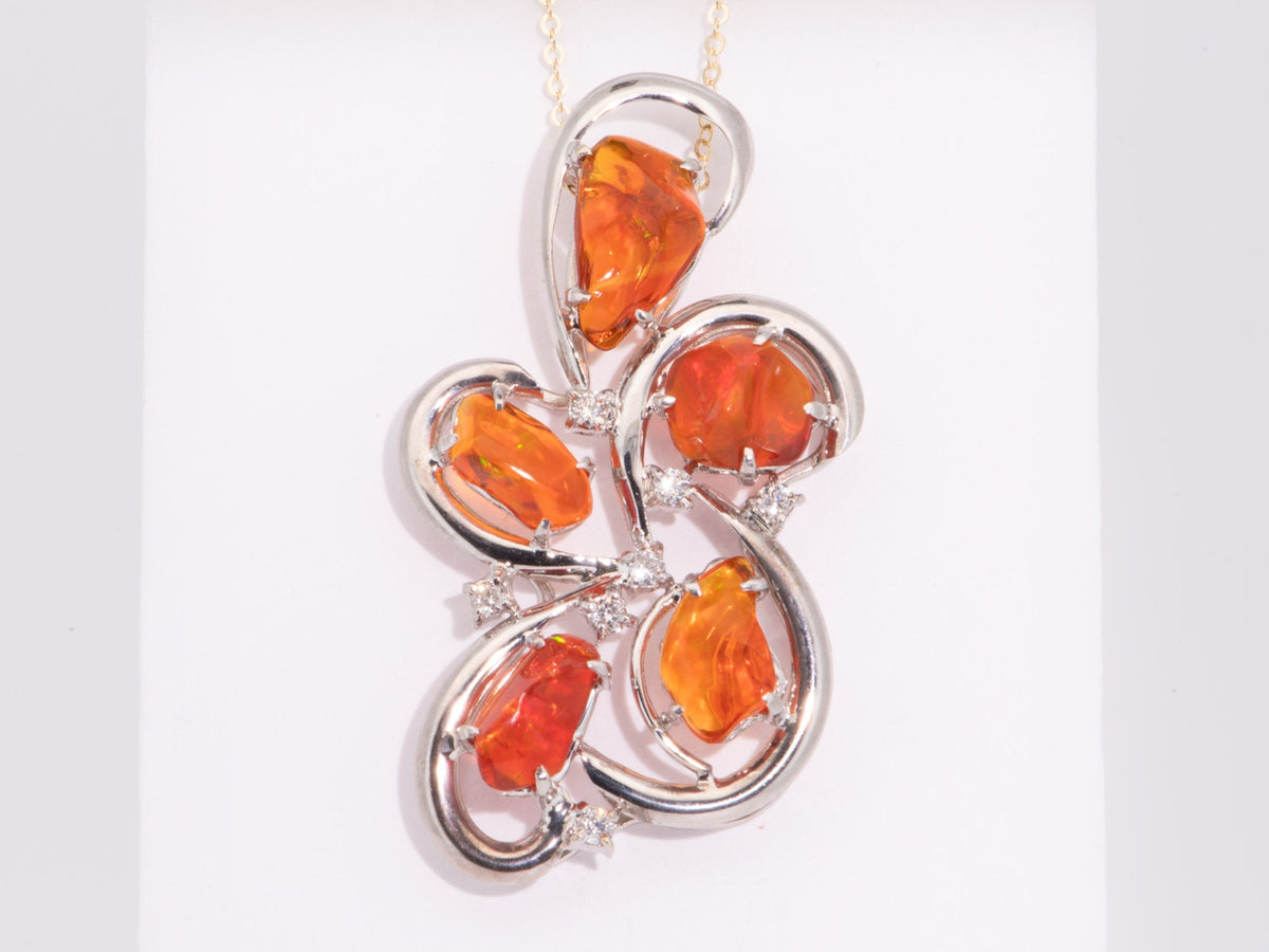 Stunning 18K White Gold Pendant with 5ct+ Freeform Mexican Fire Opal R4572 Aurora Designer