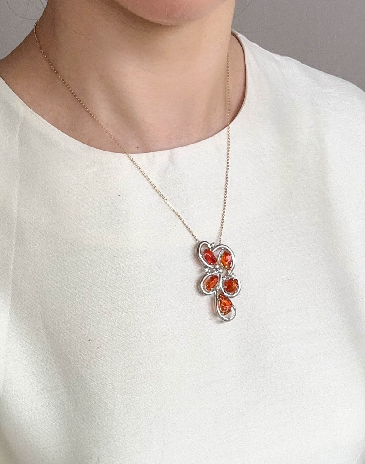 Stunning 18K White Gold Pendant with 5ct+ Freeform Mexican Fire Opal R4572 Aurora Designer