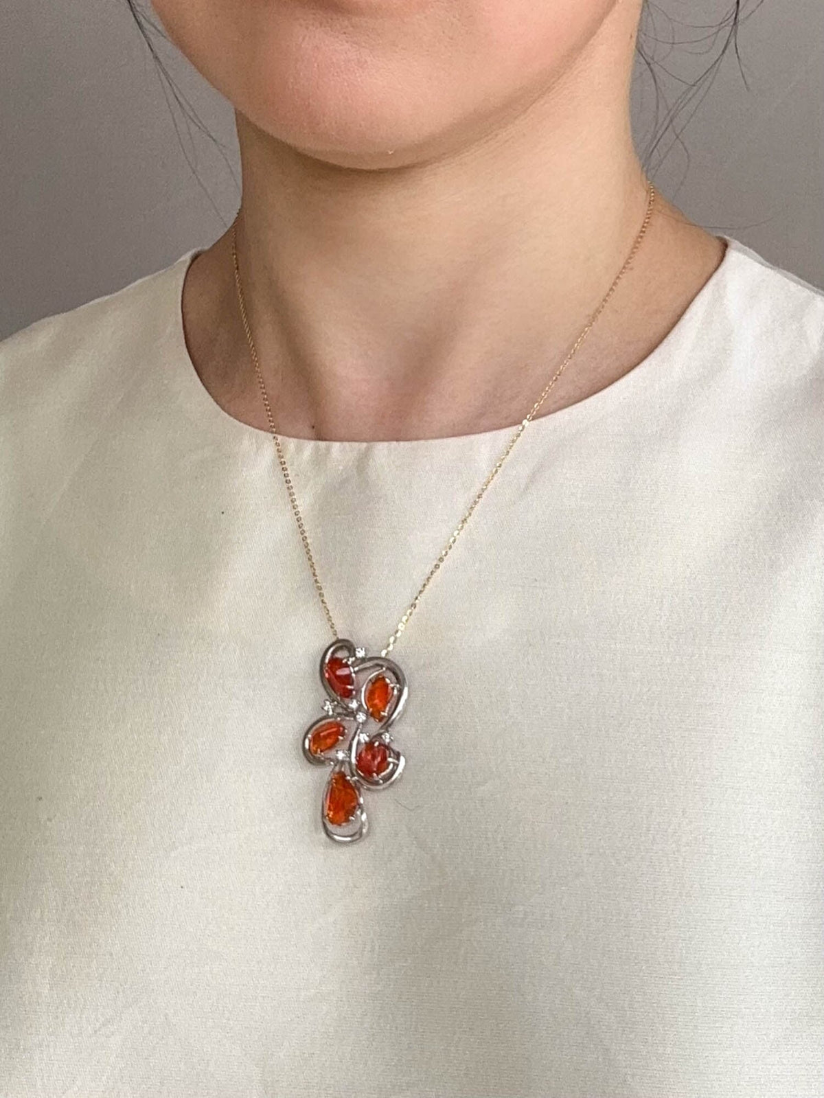 Stunning 18K White Gold Pendant with 5ct+ Freeform Mexican Fire Opal R4572 Aurora Designer