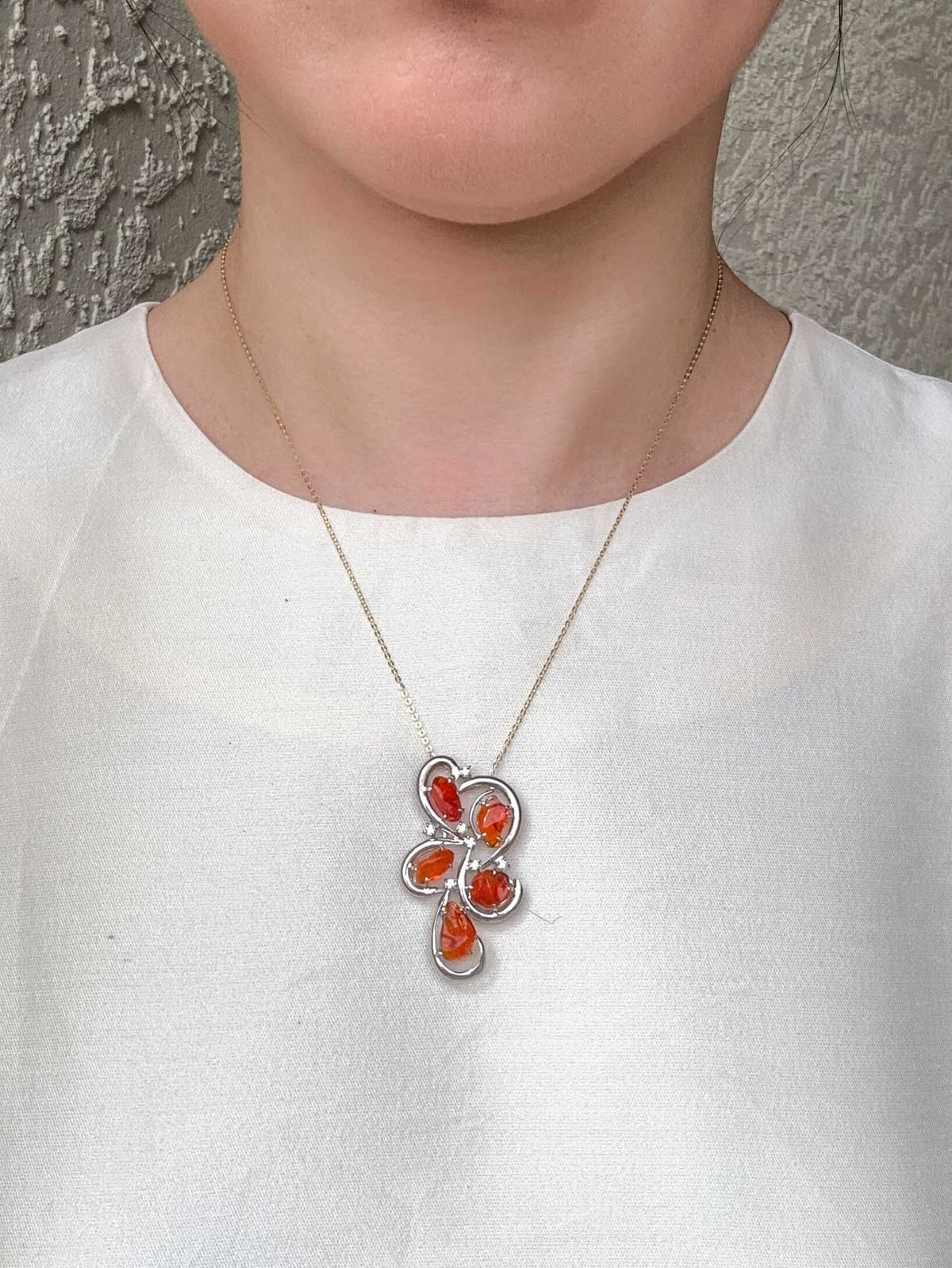 Stunning 18K White Gold Pendant with 5ct+ Freeform Mexican Fire Opal R4572 Aurora Designer