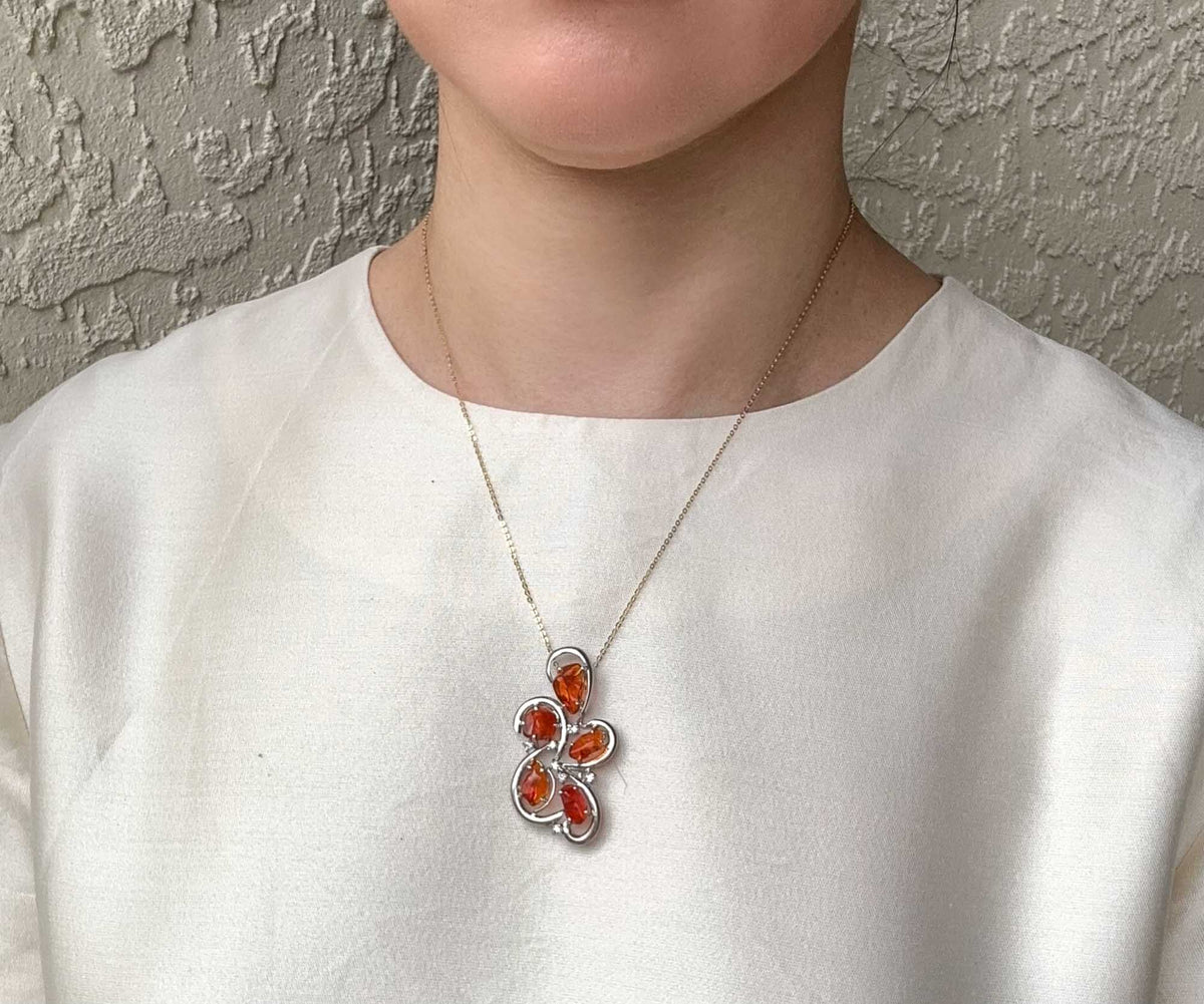 Stunning 18K White Gold Pendant with 5ct+ Freeform Mexican Fire Opal R4572 Aurora Designer